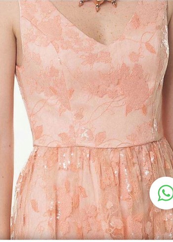 Roman Pembe Çiçekli Dantel Pullu Payetli elbise - Görsel 6