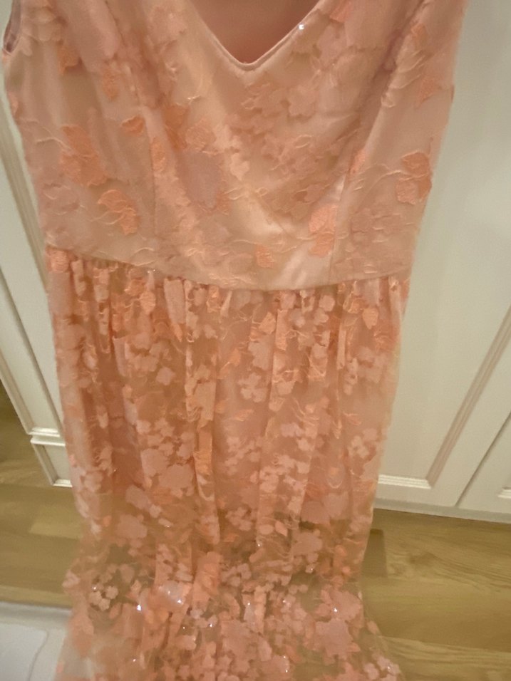 Roman Pembe Çiçekli Dantel Pullu Payetli elbise - Görsel 3