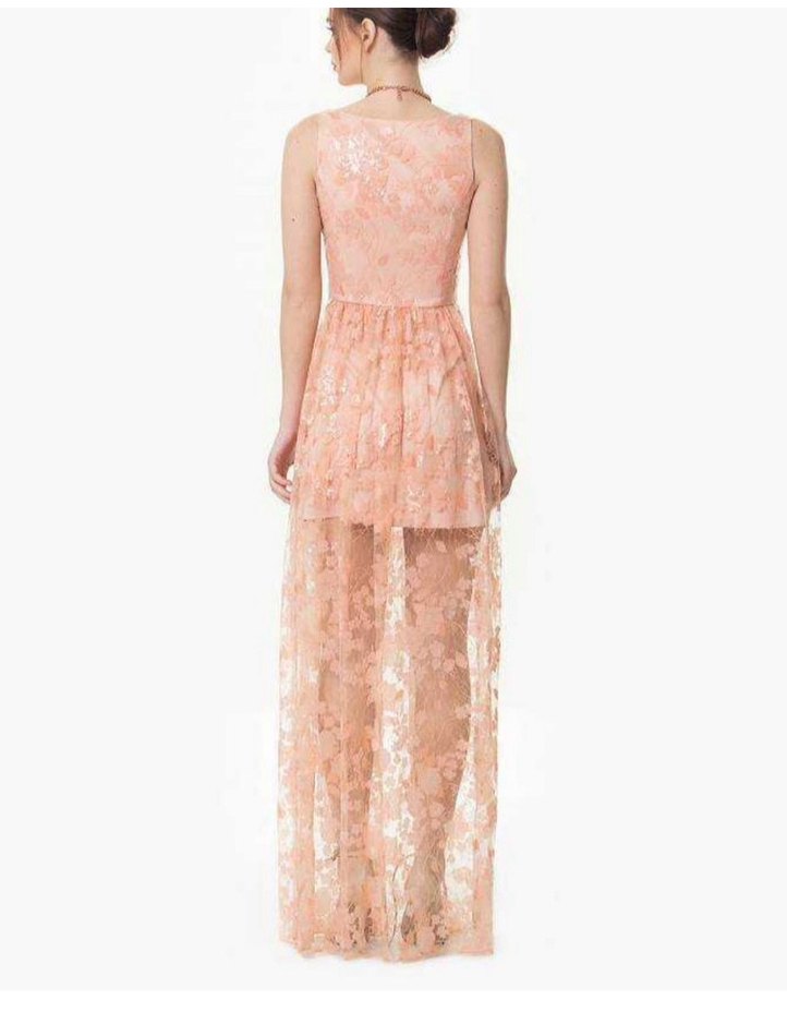 Roman Pembe Çiçekli Dantel Pullu Payetli elbise - Görsel 5