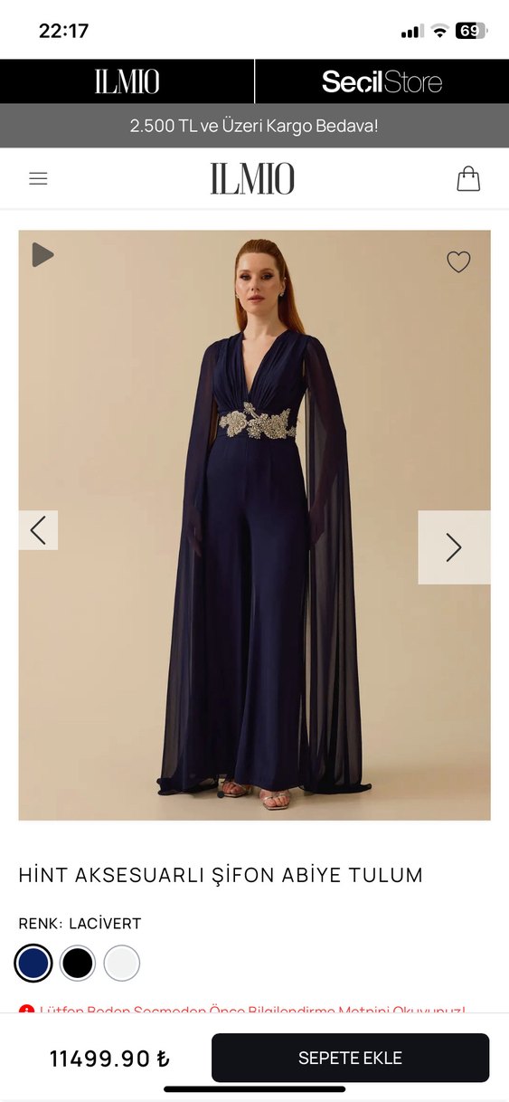 Ilmio Nakışlı Lacivert Uzun Abiye Tulum - Görsel 2