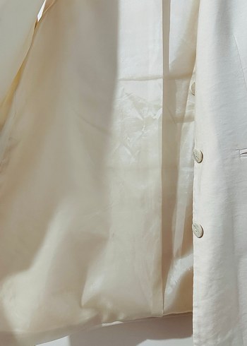 Bej Keten Düğmeli Kolsuz Midi Yelek - Görsel 7