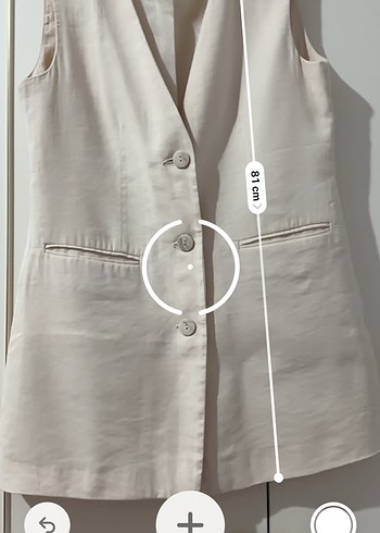 Bej Keten Düğmeli Kolsuz Midi Yelek - Görsel 5