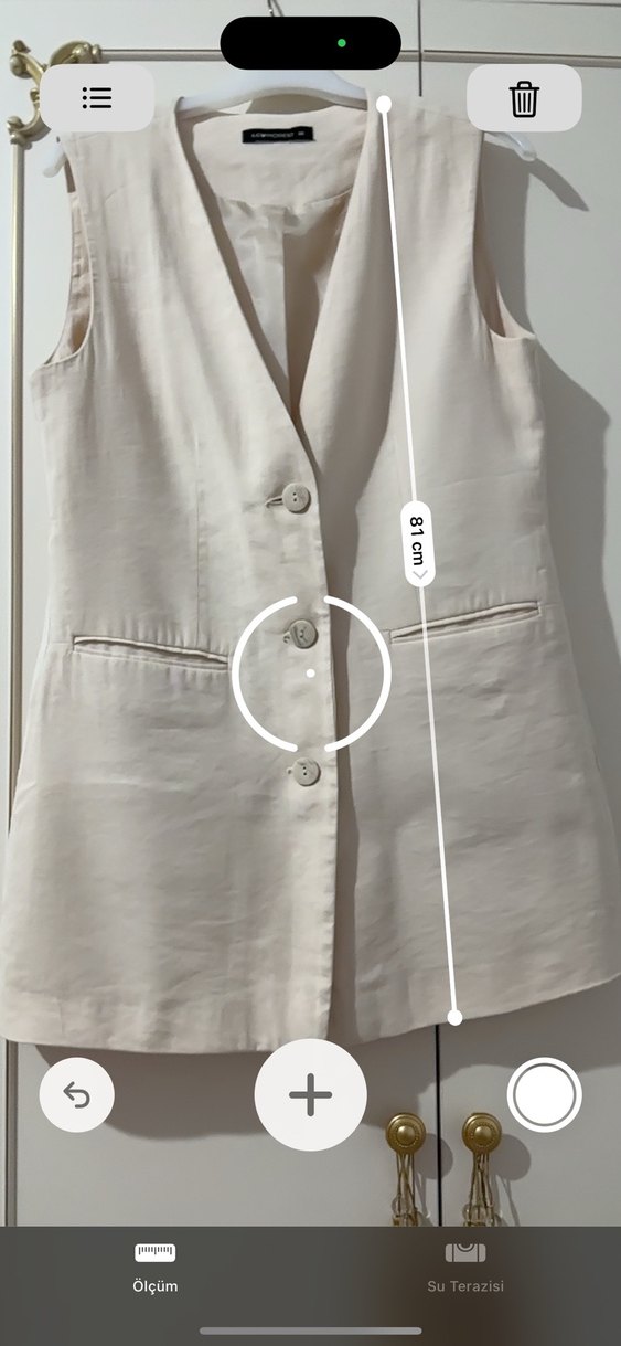 Bej Keten Düğmeli Kolsuz Midi Yelek - Görsel 5