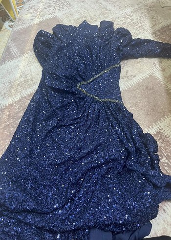 Uzun Kollu lacivert Gotik Abiye Elbise - Görsel 3