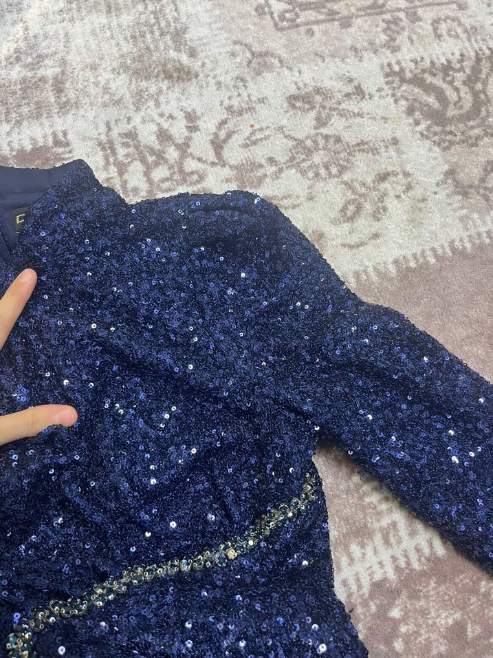 Uzun Kollu lacivert Gotik Abiye Elbise - Görsel 2