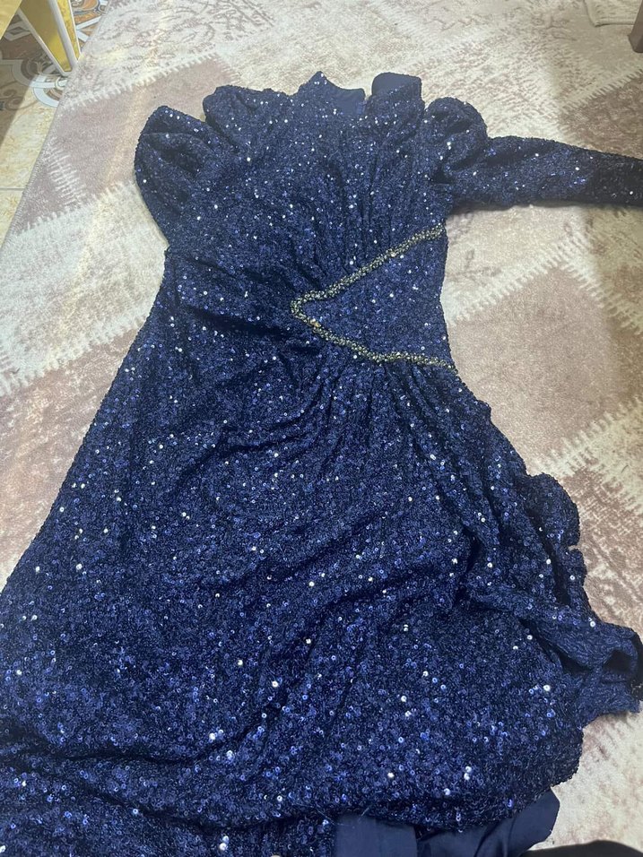 Uzun Kollu lacivert Gotik Abiye Elbise - Görsel 3