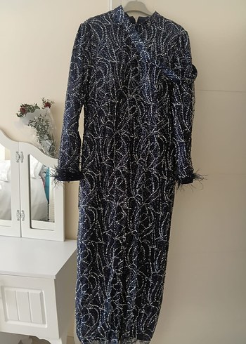 Yılan Desenli Uzun Kollu lacivert elbise - Görsel 2