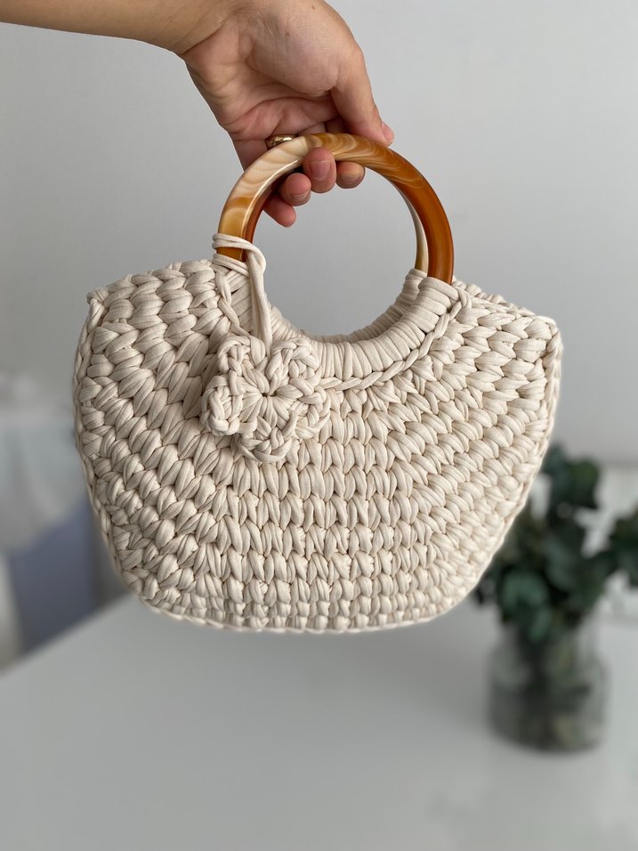 Beyaz Örgü Bohem Kadın Çanta - Görsel 4