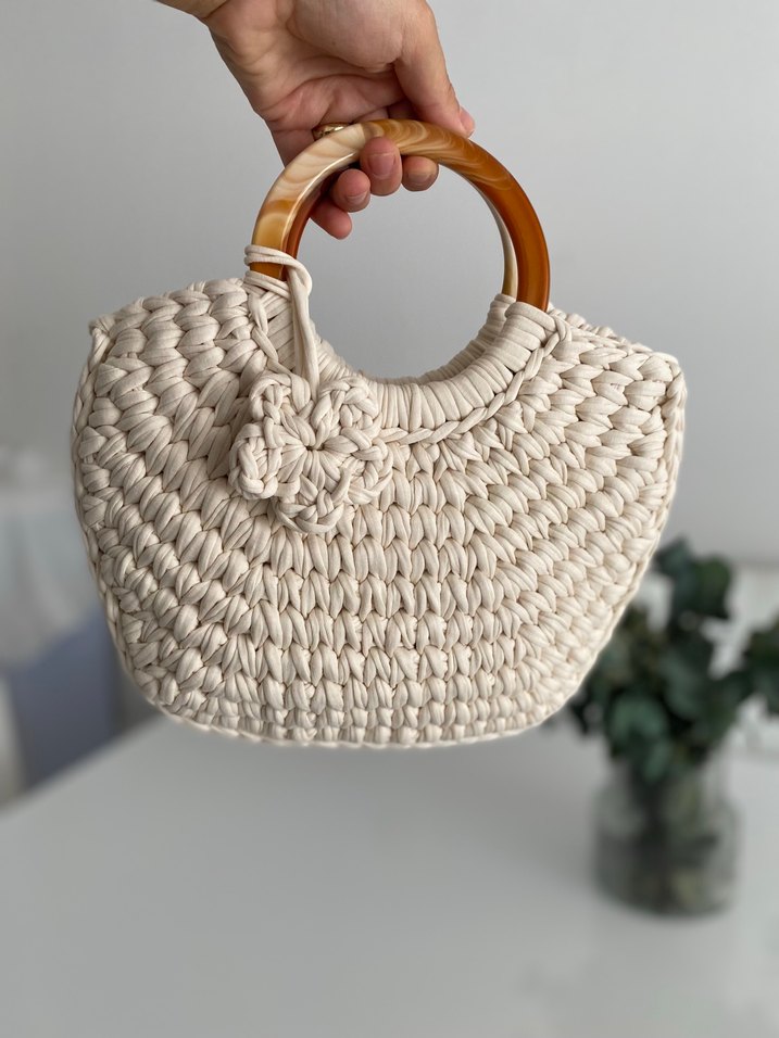 Beyaz Örgü Bohem Kadın Çanta - Görsel 5