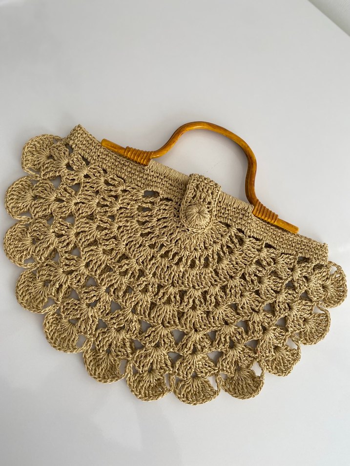 Bej Örgü Dantel Detaylı Bohem Kadın Çanta - Görsel 3