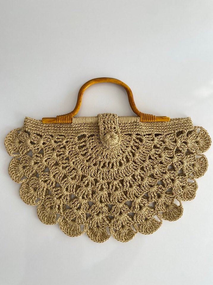 Bej Örgü Dantel Detaylı Bohem Kadın Çanta - Görsel 2