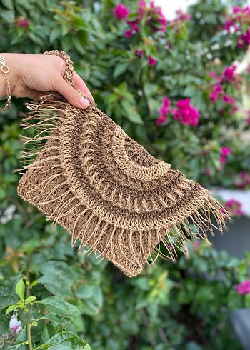 Zara Bohem Püsküllü Kahverengi Örgü Clutch Çanta