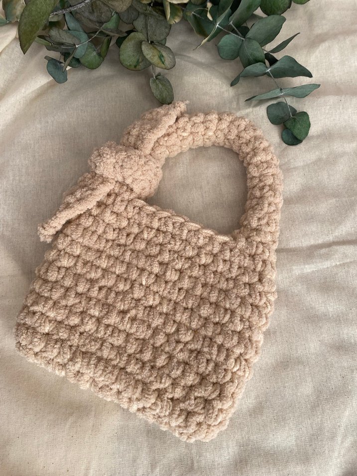 Bej Örgü Kadın Çanta peluş - Görsel 2