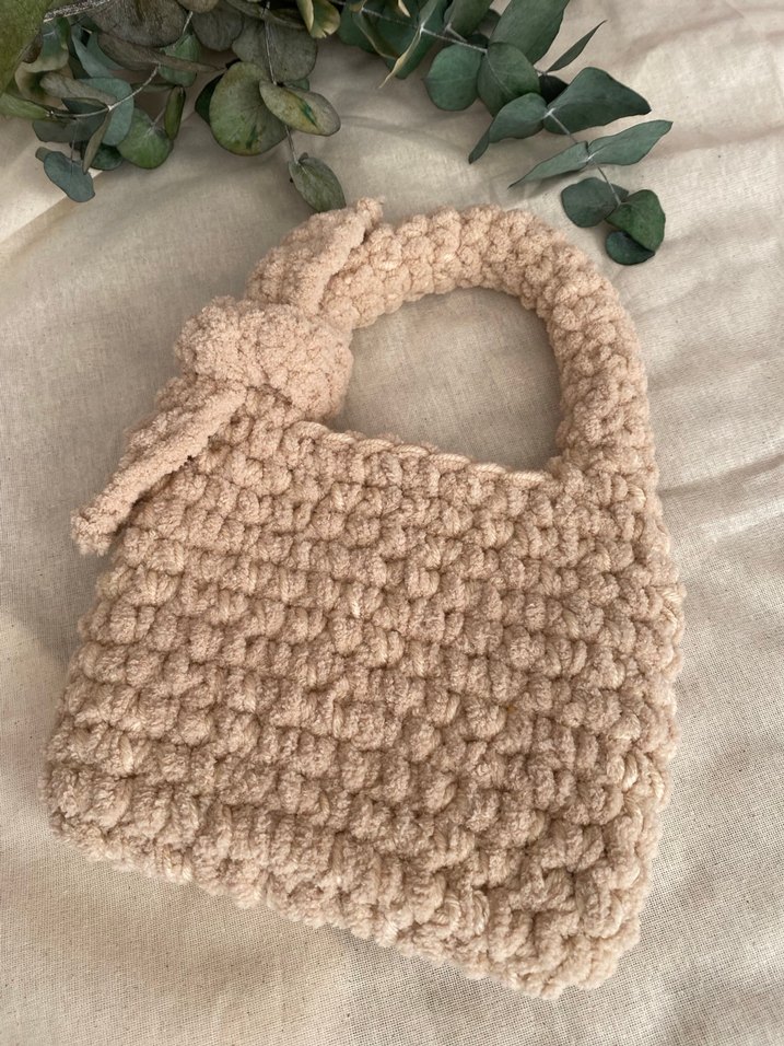 Bej Örgü Kadın Çanta peluş - Görsel 4