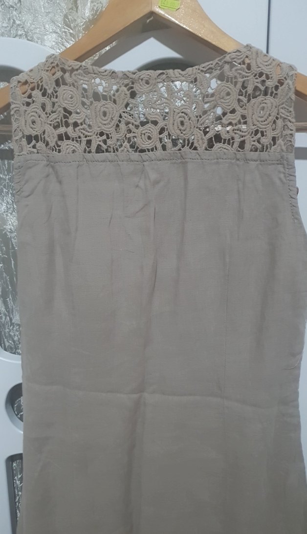 Dantel Detaylı camel Kolsuz Midi Elbise - Görsel 4