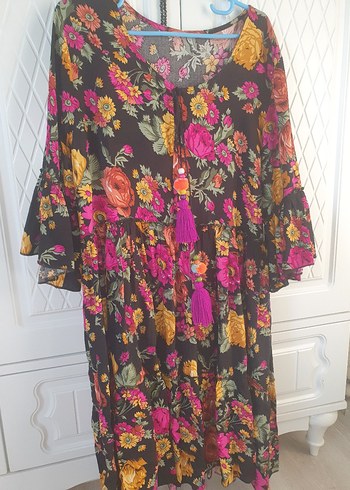 OTANTIK Çiçek Desenli dizaltı  her beden uyumlu  elbise - Görsel 6