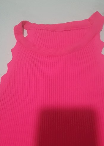 triko likrali kol ve etek ucu zizzag kesim çok şık canli pembe - Görsel 8