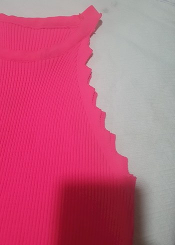 triko likrali kol ve etek ucu zizzag kesim çok şık canli pembe - Görsel 7