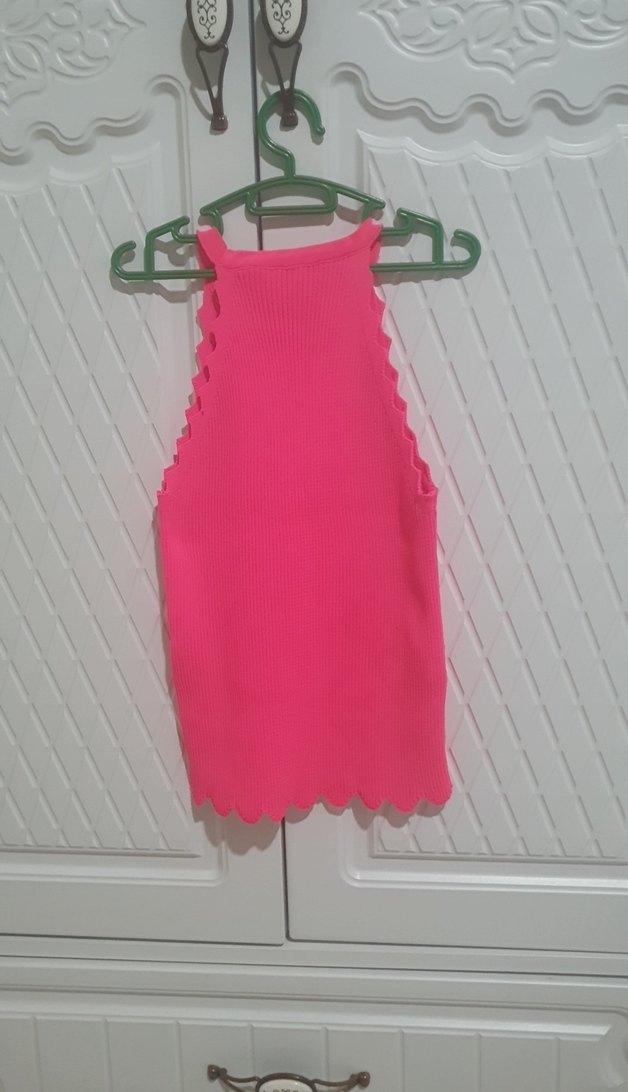 triko likrali kol ve etek ucu zizzag kesim çok şık canli pembe - Görsel 5