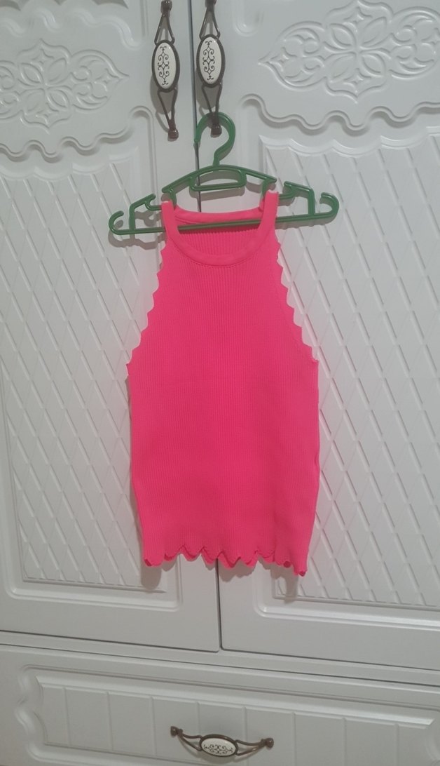 triko likrali kol ve etek ucu zizzag kesim çok şık canli pembe - Görsel 4