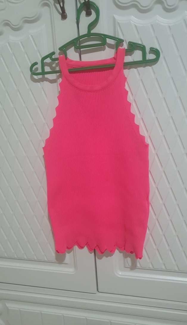 triko likrali kol ve etek ucu zizzag kesim çok şık canli pembe - Görsel 2