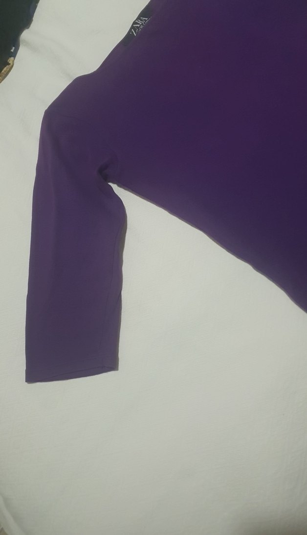 ZARA Mor KAPRI Kollu LIKRALI rahat Kadın Bluz - Görsel 4