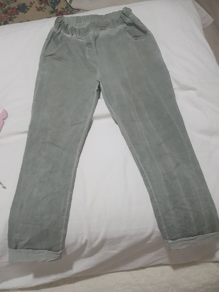 su yeşili likrali italyan  Rahat Kesim Kadın Pantolon - Görsel 2