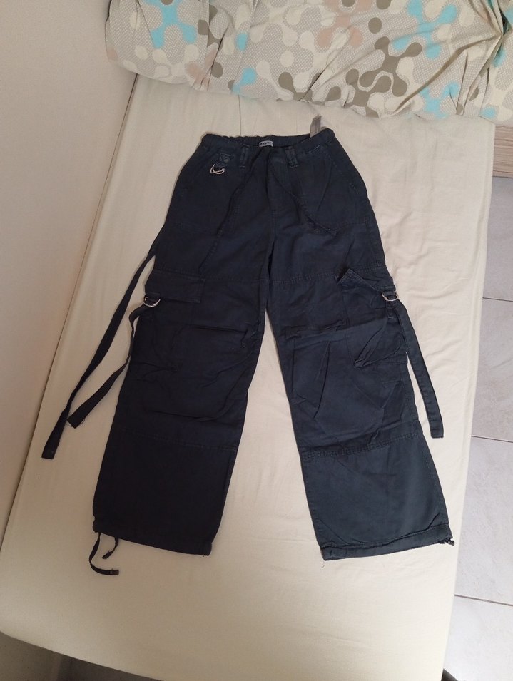 Koyu Antrasit Kemer Detaylı Salaş Denim Pantolon - Görsel 2