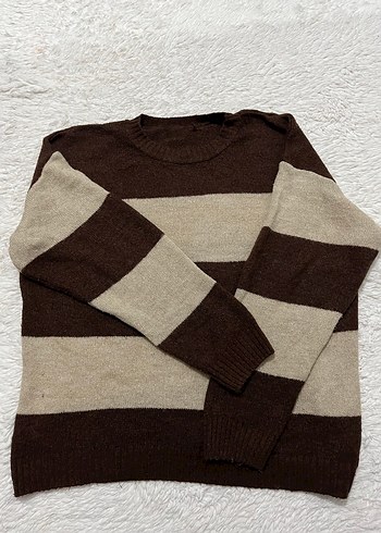 Çizgili Rahat Örgü Kadın Kazak - Görsel 2