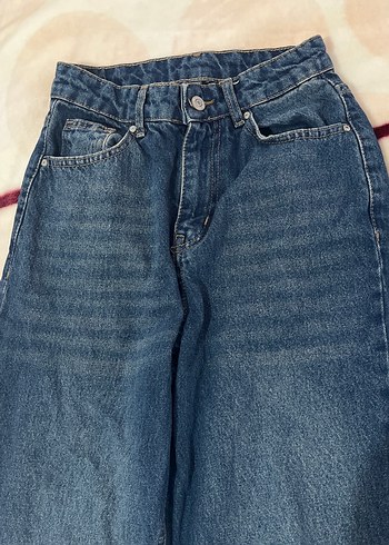 Kadın Lacivert Kürklü Bol Kesim Denim Pantolon - Görsel 2