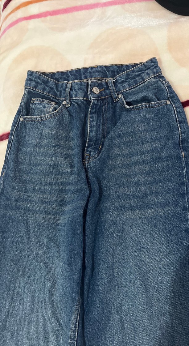 Kadın Lacivert Kürklü Bol Kesim Denim Pantolon - Görsel 2