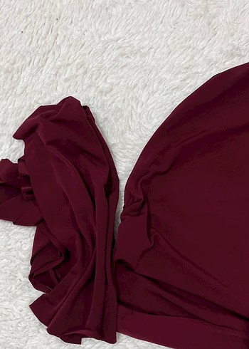 Bordo Uzun Kollu Drapeli Kadın Bluz - Görsel 3