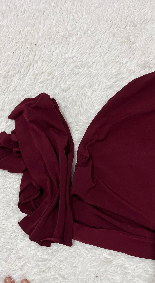 Bordo Uzun Kollu Drapeli Kadın Bluz - Görsel 3