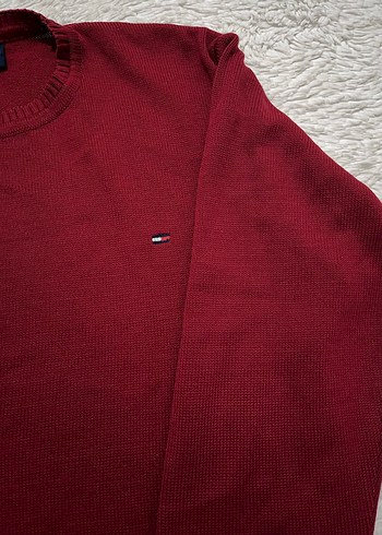 Erkek 
Kırmızı Uzun Kollu Örgü Yün Kazak Vintage - Görsel 2