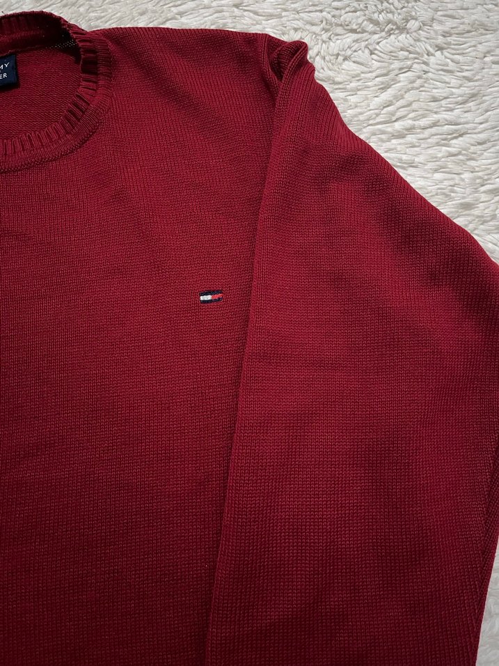 Erkek 
Kırmızı Uzun Kollu Örgü Yün Kazak Vintage - Görsel 2