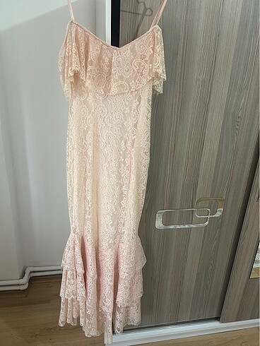 Vintage pudra pembesi davet elbisesi - Görsel 5