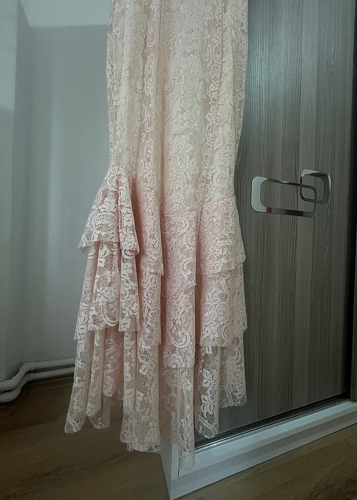 Vintage pudra pembesi davet elbisesi - Görsel 2