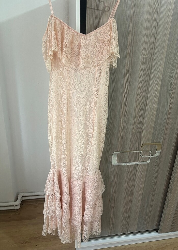 Vintage pudra pembesi davet elbisesi - Görsel 5