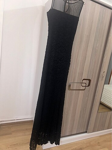 Siyah Vintage balık model dantel ve güpür kaplama elbise - Görsel 5