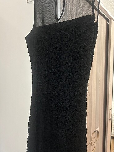 Siyah Vintage balık model dantel ve güpür kaplama elbise - Görsel 2