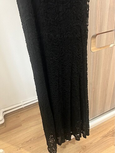 Siyah Vintage balık model dantel ve güpür kaplama elbise - Görsel 6