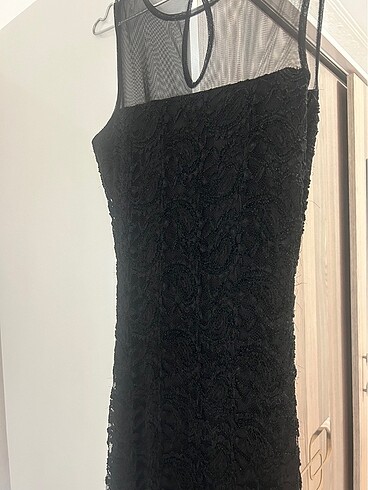 Siyah Vintage balık model dantel ve güpür kaplama elbise - Görsel 3