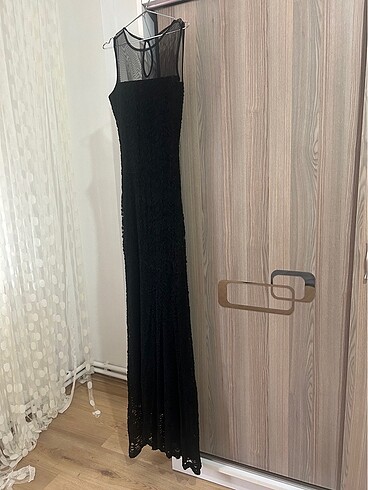 Siyah Vintage balık model dantel ve güpür kaplama elbise - Görsel 7