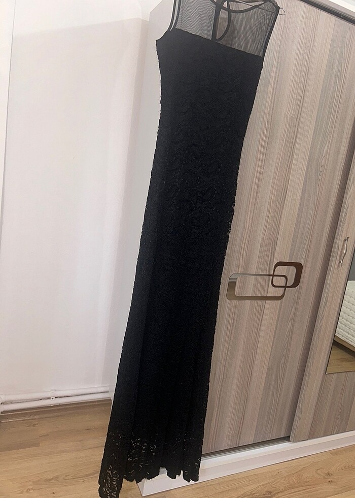 Siyah Vintage balık model dantel ve güpür kaplama elbise - Görsel 5