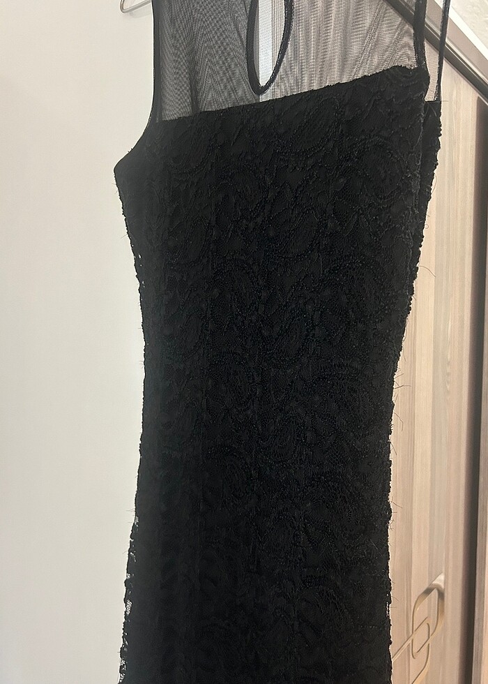 Siyah Vintage balık model dantel ve güpür kaplama elbise - Görsel 2