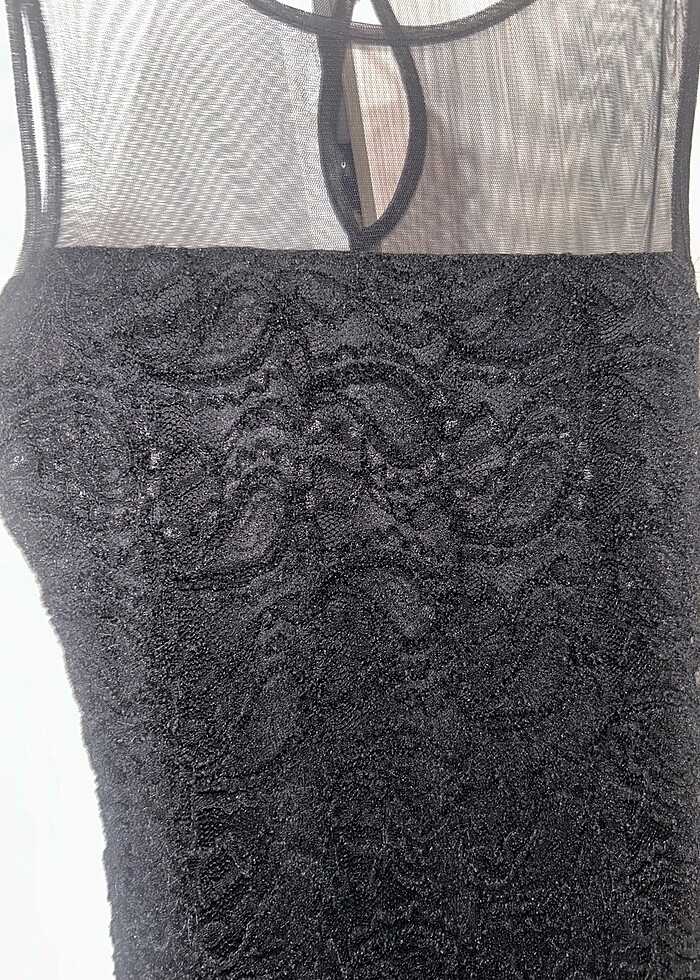 Siyah Vintage balık model dantel ve güpür kaplama elbise - Görsel 4