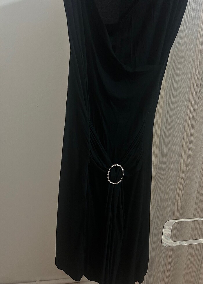 Vintage siyah midi boy pırlantalı elbise - Görsel 2