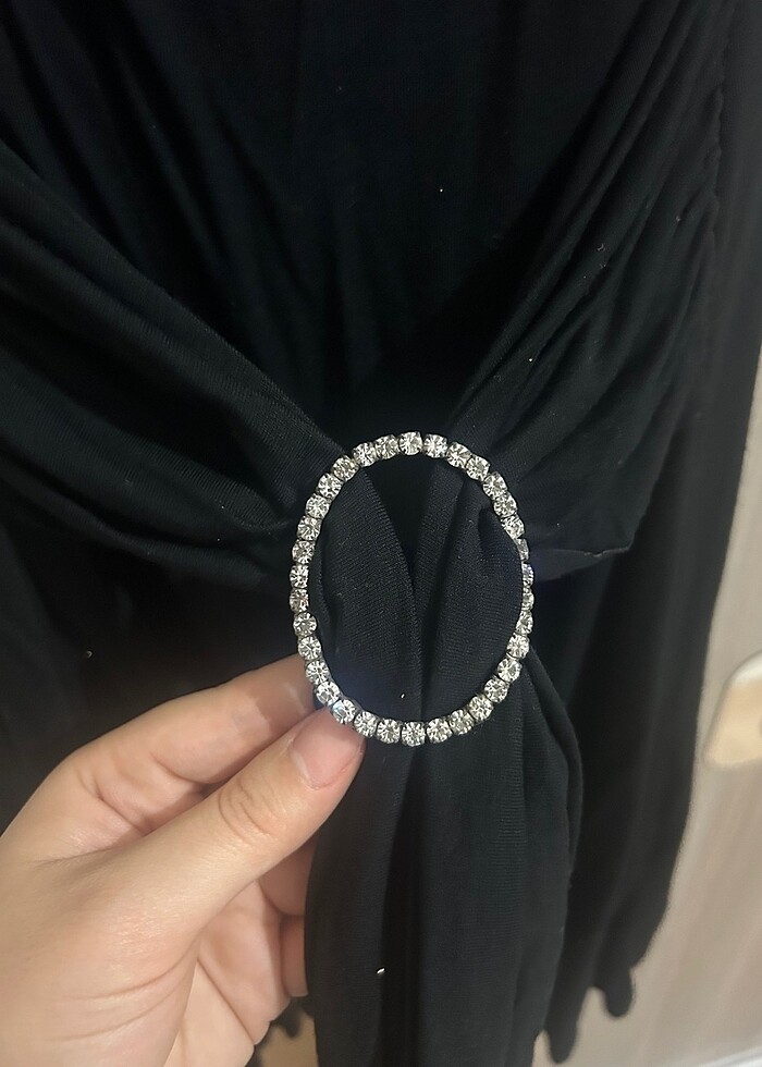 Vintage siyah midi boy pırlantalı elbise - Görsel 3