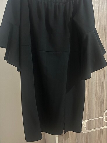 Kayık yaka siyah mini elbise - Görsel 2