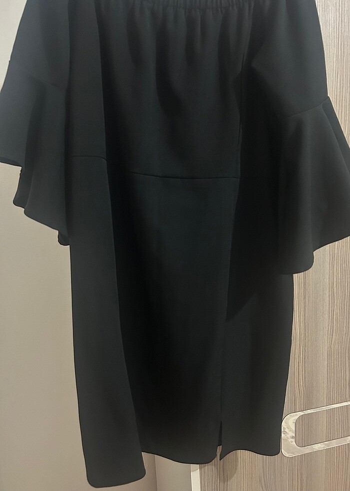 Kayık yaka siyah mini elbise - Görsel 2